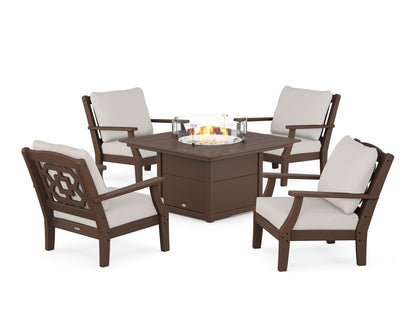 Martha Stewart by POLYWOOD® Chinoiserie 5-Piece Deep Seating Set with Fire Pit Table in Mahogany / Cast Ash