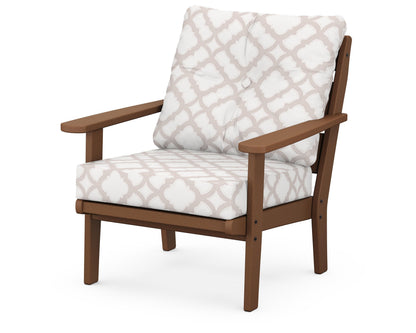 POLYWOOD® Lakeside Deep Seating Chair in Teak / Trellis Dune Burlap