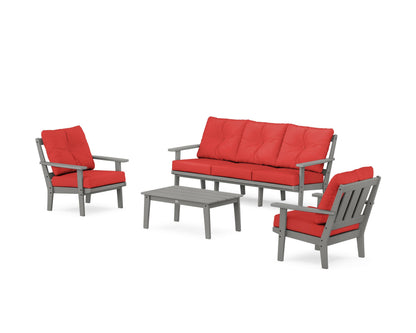 POLYWOOD® Oxford 4-Piece Deep Seating Set with Sofa in Slate Grey / Crimson Linen