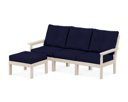 POLYWOOD® Vineyard 4-Piece Sectional with Ottoman in Sand / Navy