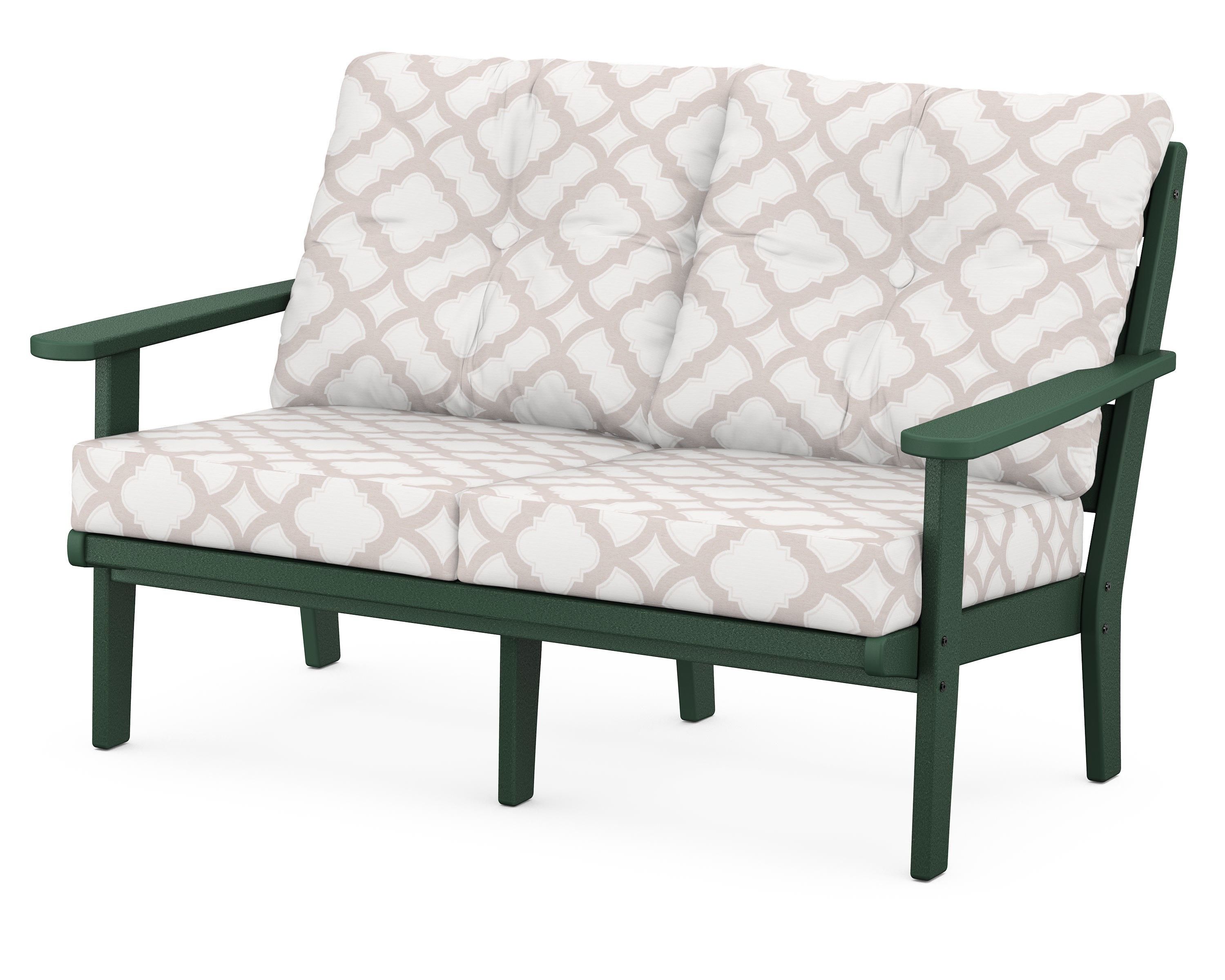 POLYWOOD® Lakeside Deep Seating Loveseat in Green / Trellis Dune Burlap