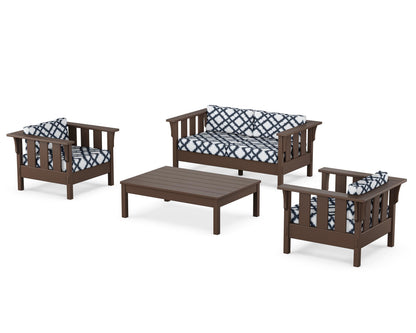 Martha Stewart by POLYWOOD® Acadia 4-Piece Deep Seating Set with Loveseat in Mahogany / Trellis Marine Indigo