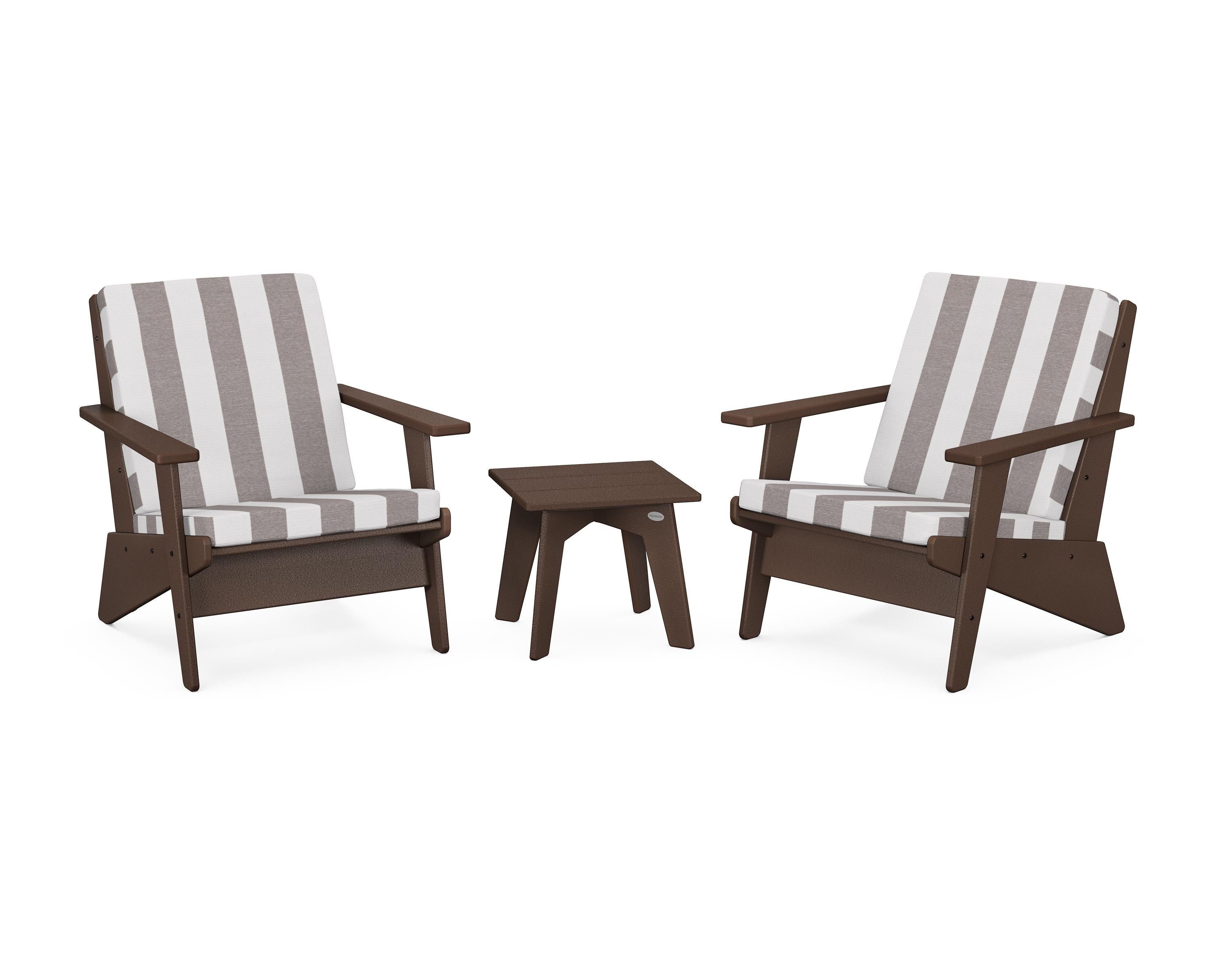 POLYWOOD® Riviera Modern Lounge 3-Piece Set in Mahogany / Cabana Stripe Grey Mist