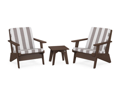 POLYWOOD® Riviera Modern Lounge 3-Piece Set in Mahogany / Cabana Stripe Grey Mist