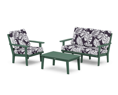 POLYWOOD® Oxford 3-Piece Deep Seating Set with Loveseat in Green / Leaf Navy