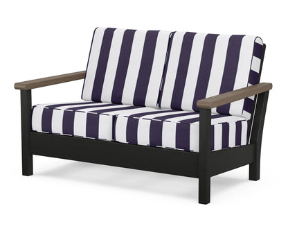 POLYWOOD® Harbour Deep Seating Loveseat in Black / Kona / Cabana Stripe Navy