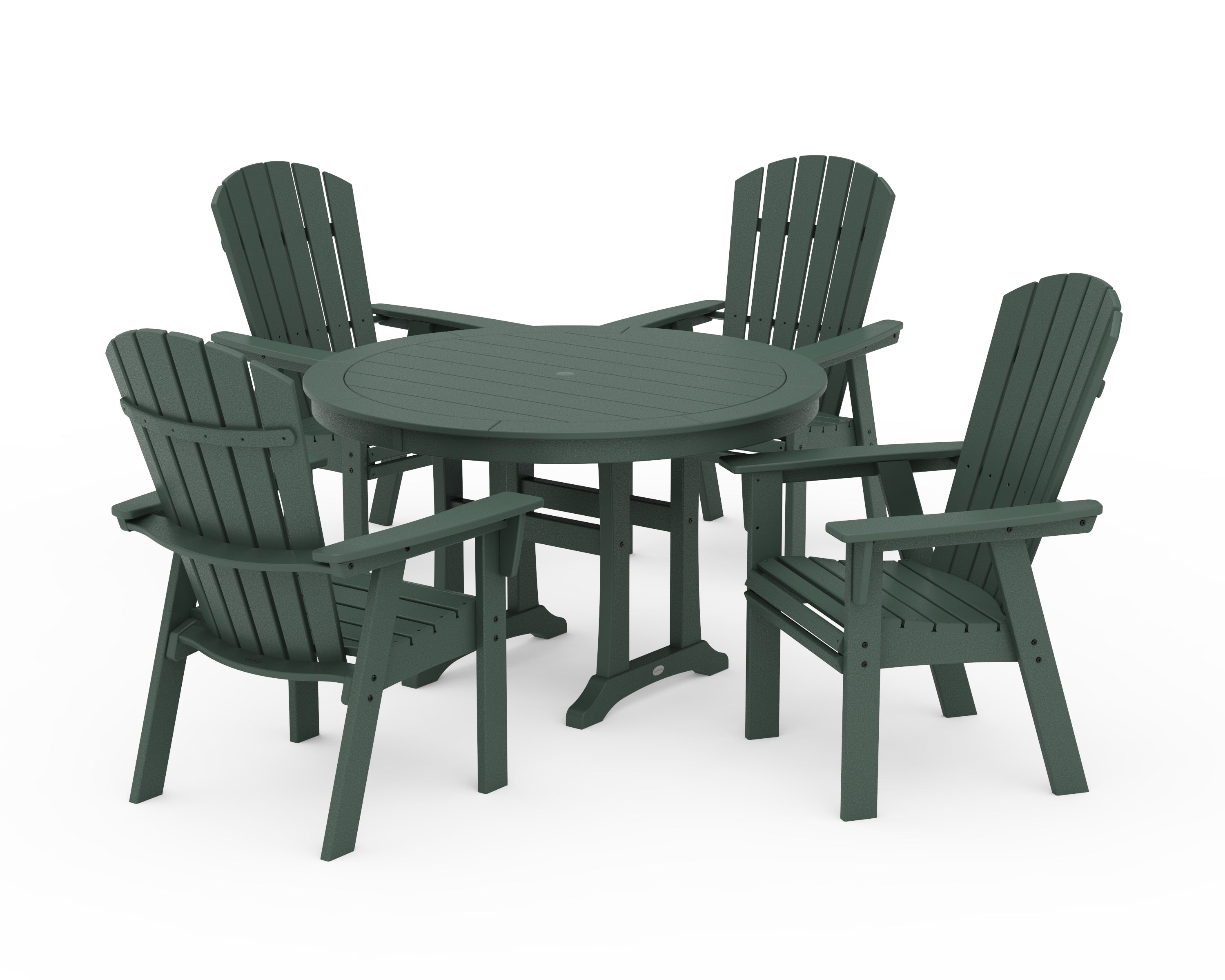 POLYWOOD® Nautical Curveback Adirondack 5-Piece Round Dining Set with Trestle Legs in Green