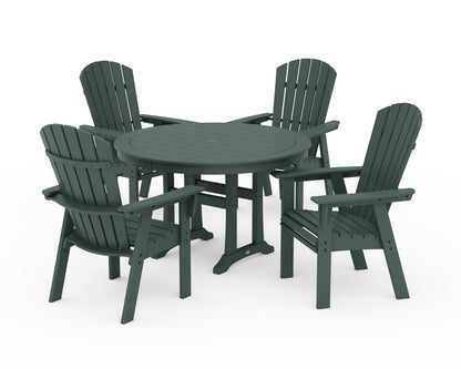POLYWOOD® Nautical Curveback Adirondack 5-Piece Round Dining Set with Trestle Legs in Green