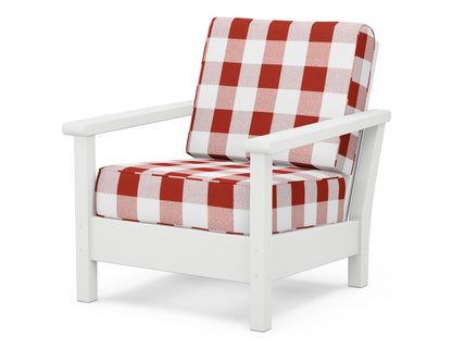 POLYWOOD® Harbour Deep Seating Chair in White / Buffalo Plaid Crimson