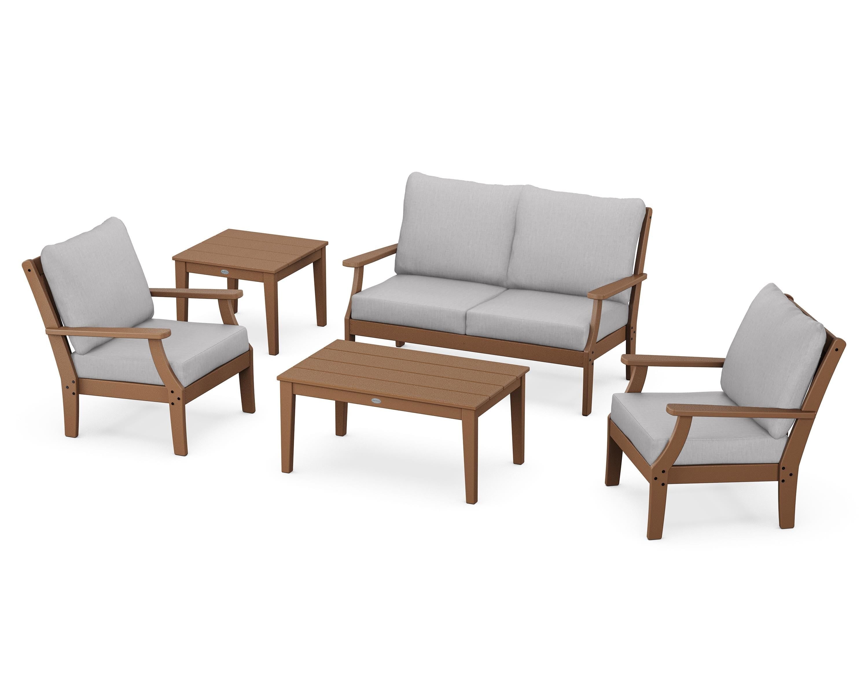 POLYWOOD® Braxton 5-Piece Deep Seating Set in Teak / Granite