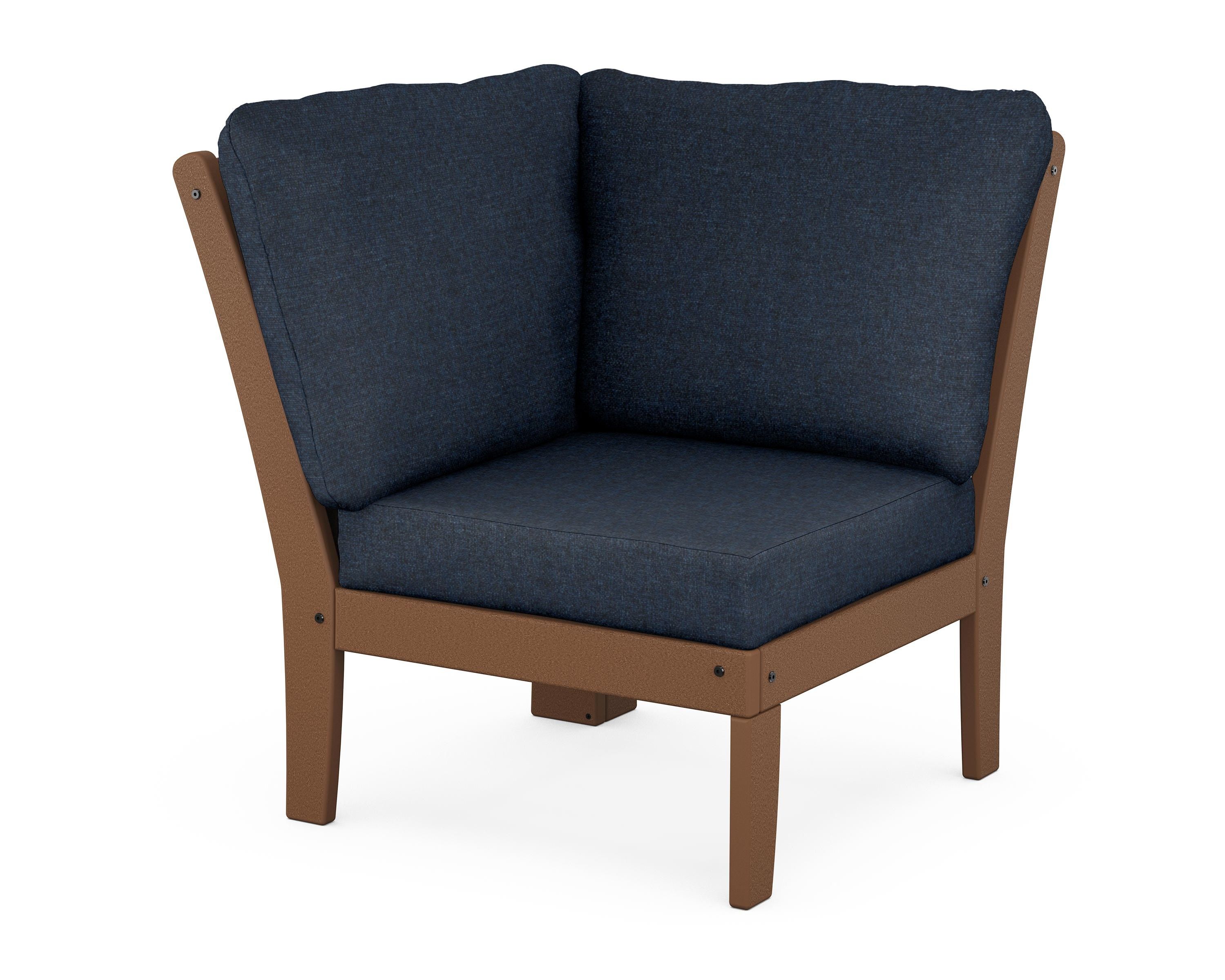 POLYWOOD® Braxton Modular Corner Chair in Teak / Marine Indigo