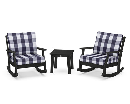 POLYWOOD® Braxton 3-Piece Deep Seating Rocker Set in Black / Buffalo Plaid Navy
