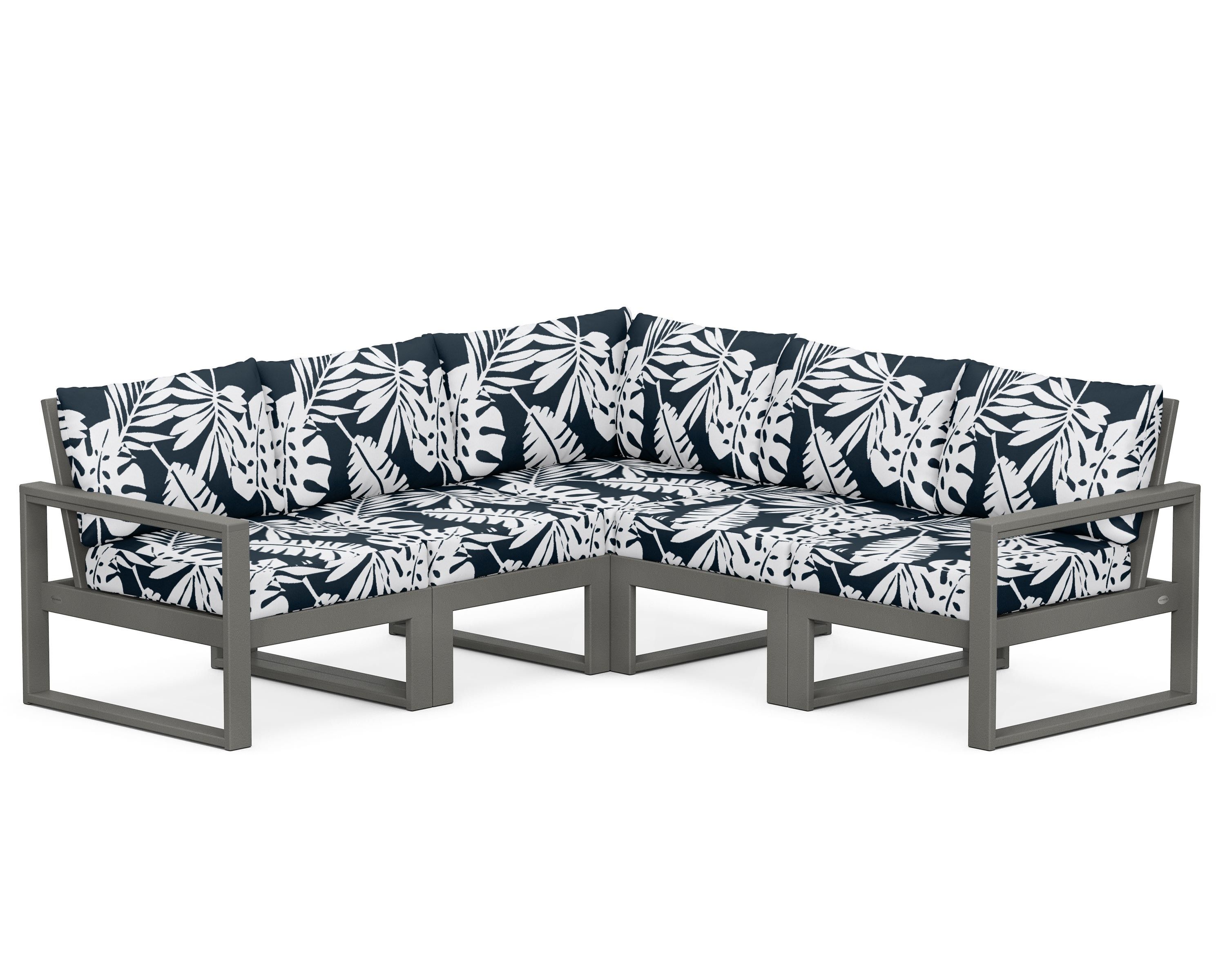 POLYWOOD® EDGE 5-Piece Modular Deep Seating Set in Slate Grey / Leaf Marine Indigo