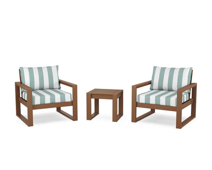 POLYWOOD® EDGE Sectional 3-Piece Deep Seating Set in Teak / Cabana Stripe Glacier Spa