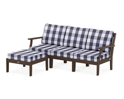 POLYWOOD® Braxton Modular 4-Piece Deep Seating Set with Ottoman in Mahogany / Buffalo Plaid Navy