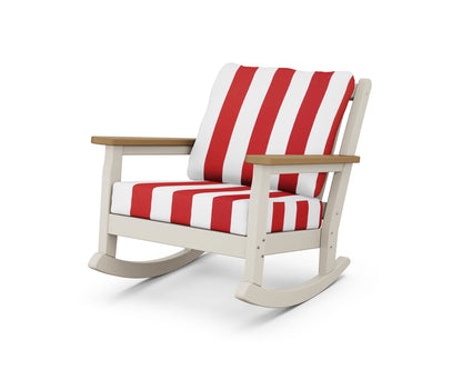 POLYWOOD® Chippendale Deep Seating Rocking Chair in Sand / Natural / Cabana Stripe Crimson