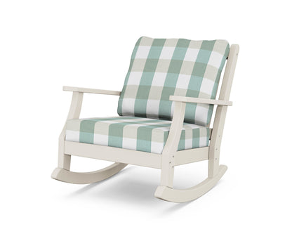 Country Living Wovendale Deep Seating Rocking Chair in Sand / Buffalo Plaid Glacier Spa