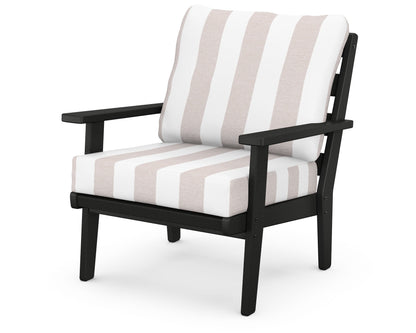 POLYWOOD® Grant Park Deep Seating Chair in Black / Cabana Stripe Dune Burlap
