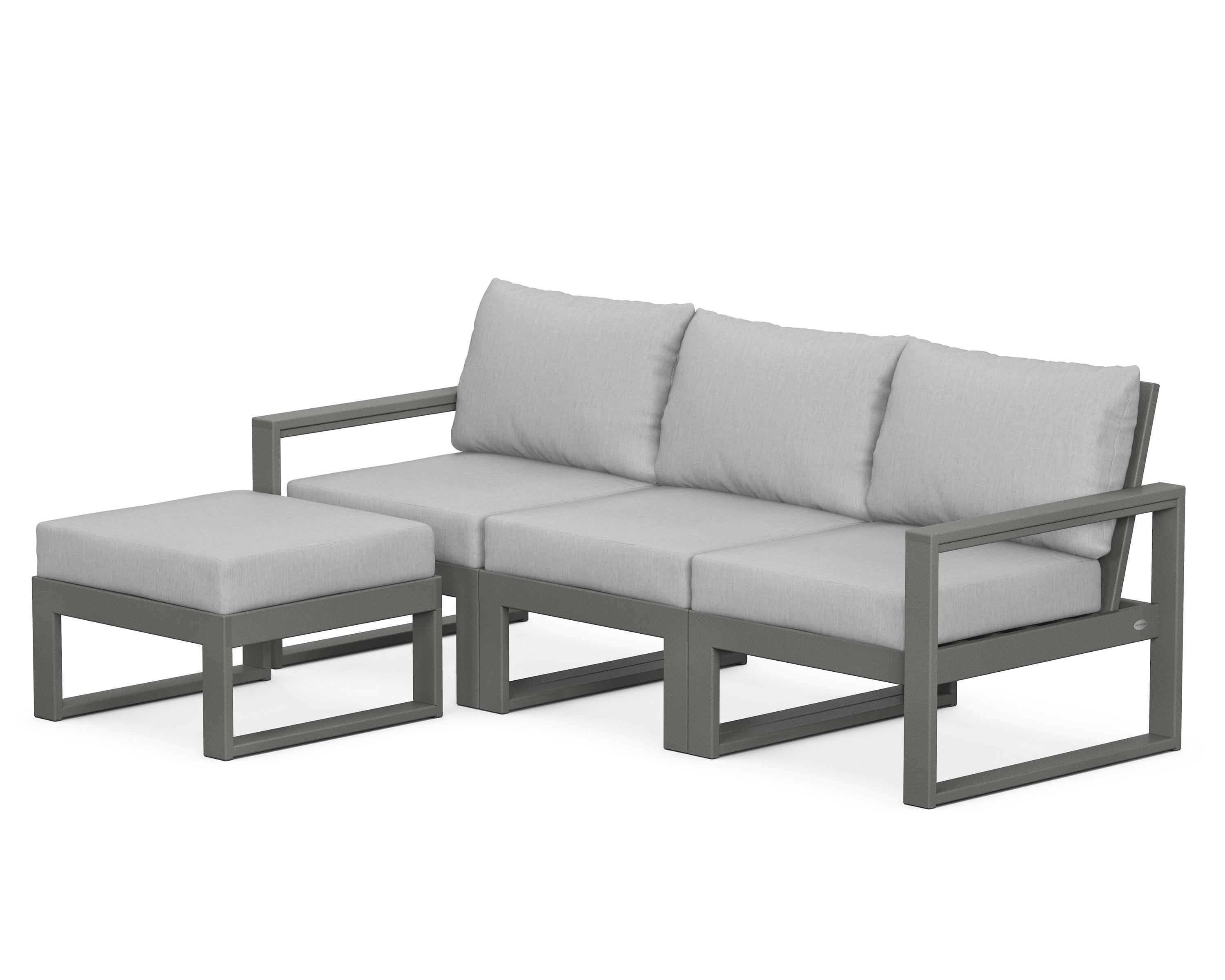 POLYWOOD® EDGE 4-Piece Modular Deep Seating Set with Ottoman in Slate Grey / Granite