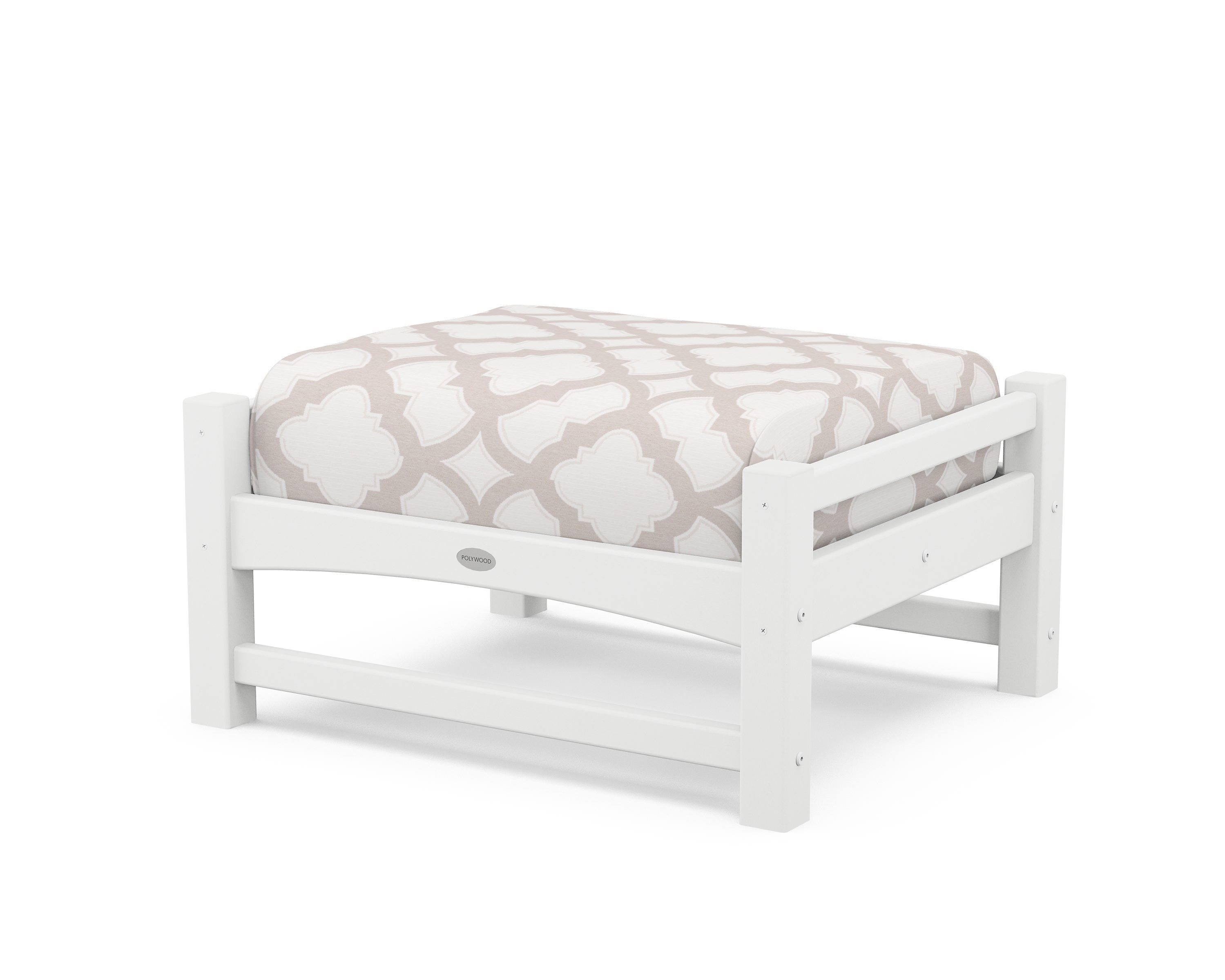 POLYWOOD® Club Ottoman in White / Trellis Dune Burlap