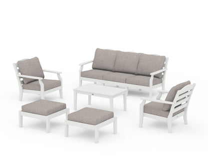 Draper James™ by  POLYWOOD® Savannah 6-Piece Lounge Sofa Set in White / Weathered Tweed