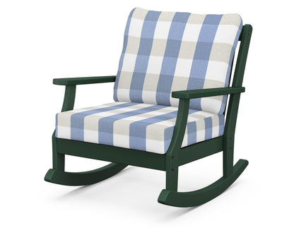 POLYWOOD® Braxton Deep Seating Rocking Chair in Green / Buffalo Plaid Sky Blue
