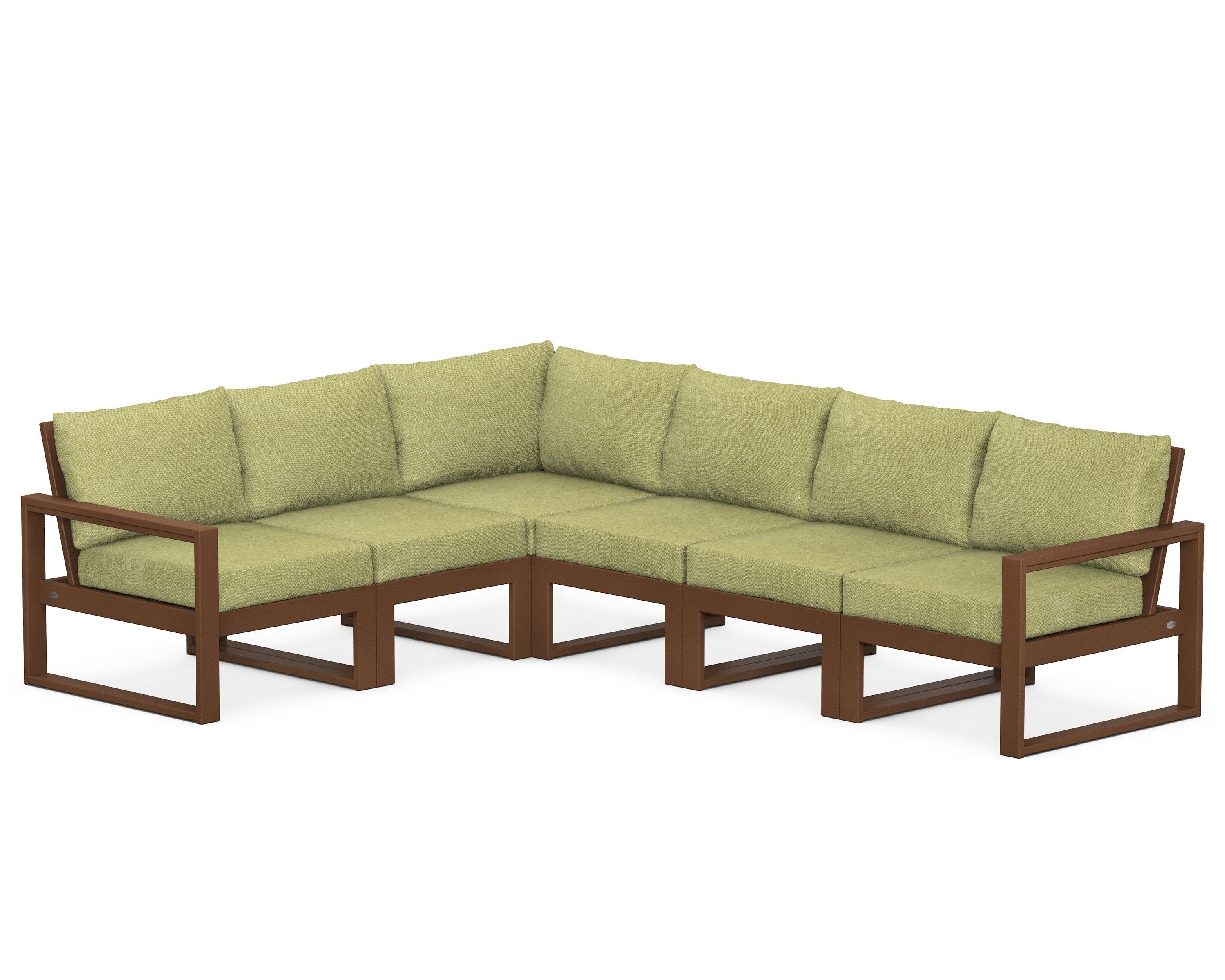 POLYWOOD® EDGE 6-Piece Modular Deep Seating Set in Teak / Chartreuse Boucle