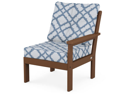 POLYWOOD® Vineyard Modular Right Arm Chair in Teak / Trellis Sky Blue