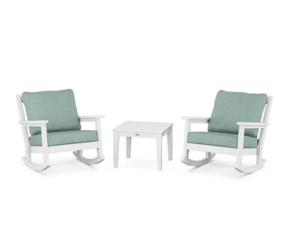 POLYWOOD® Chippendale 3-Piece Deep Seating Rocker Set in White / Glacier Spa