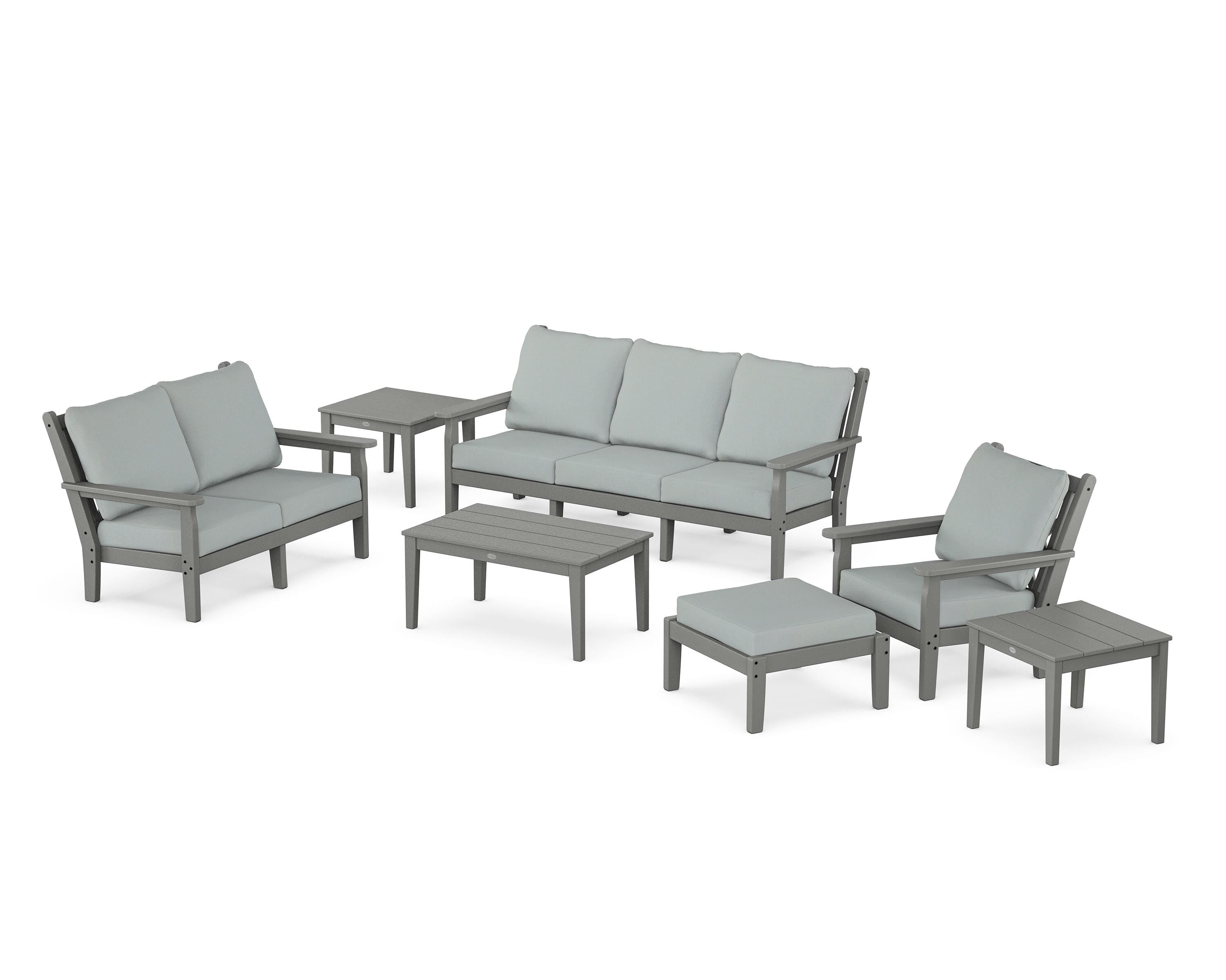 POLYWOOD® Chippendale 7-Piece Deep Seating Set in Slate Grey / Spa