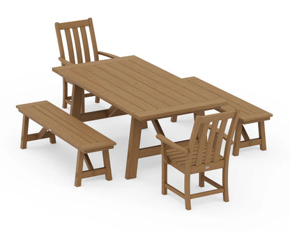 Vineyard 5-Piece Rustic Farmhouse Dining Set With Benches