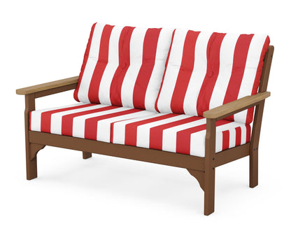 POLYWOOD® Vineyard Deep Seating Loveseat in Teak / Natural / Cabana Stripe Crimson