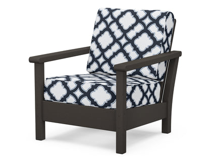 POLYWOOD® Harbour Deep Seating Chair in Vintage Coffee / Trellis Marine Indigo