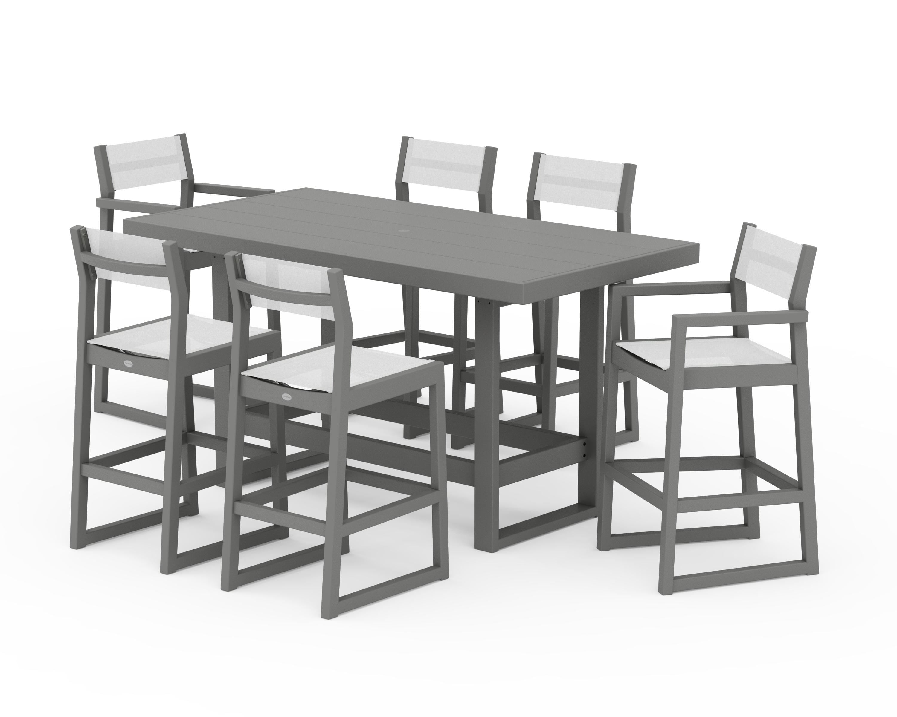 POLYWOOD® EDGE Sling 7-Piece Bar Table Set in Slate Grey / White Sling