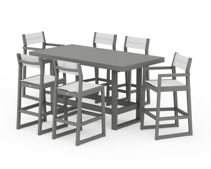 POLYWOOD® EDGE Sling 7-Piece Bar Table Set in Slate Grey / White Sling
