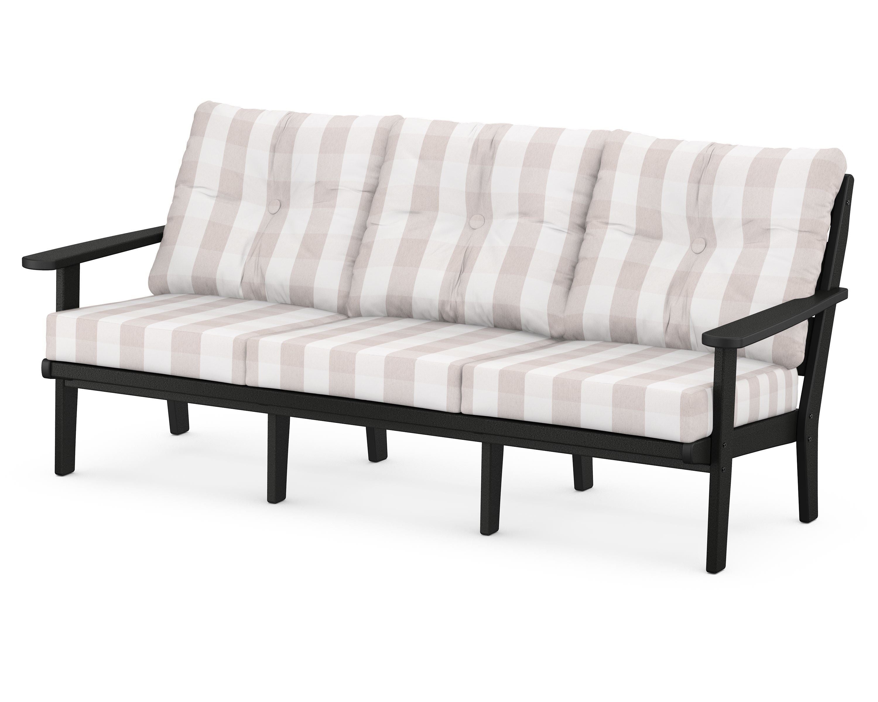 POLYWOOD® Lakeside Deep Seating Sofa in Black / Buffalo Plaid Dune Burlap