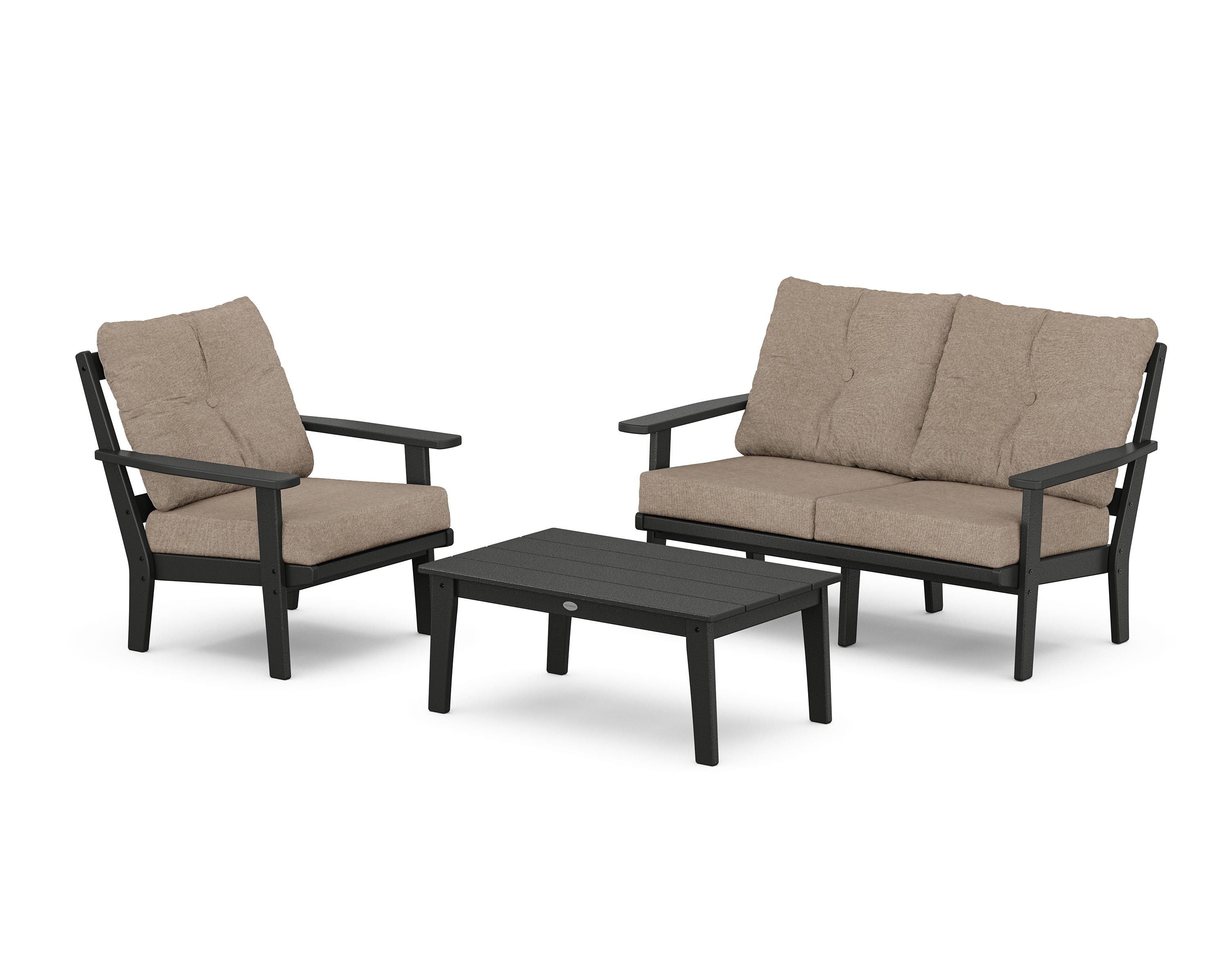 POLYWOOD® Prairie 3-Piece Deep Seating Set with Loveseat in Black / Spiced Burlap