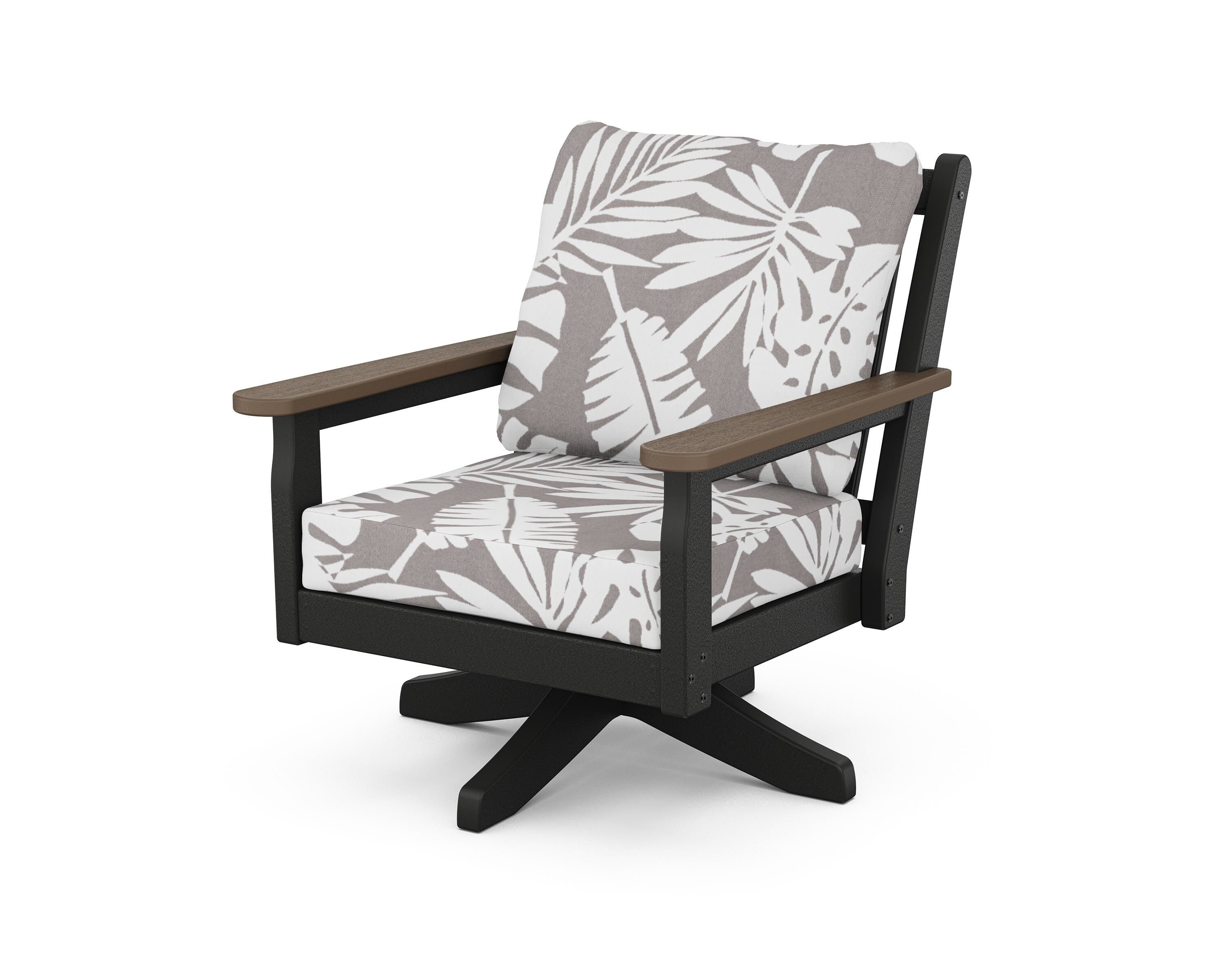 POLYWOOD® Chippendale Deep Seating Swivel Chair in Black / Kona / Leaf Grey Mist