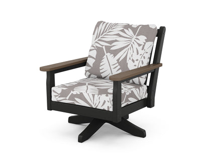 POLYWOOD® Chippendale Deep Seating Swivel Chair in Black / Kona / Leaf Grey Mist