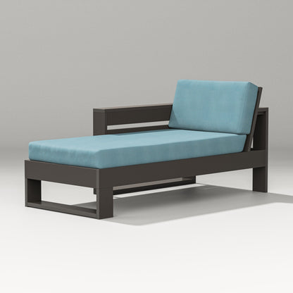 PW Designer Series Latitude Modular Left Arm Chaise in Vintage Coffee / Lattice Sky Blue