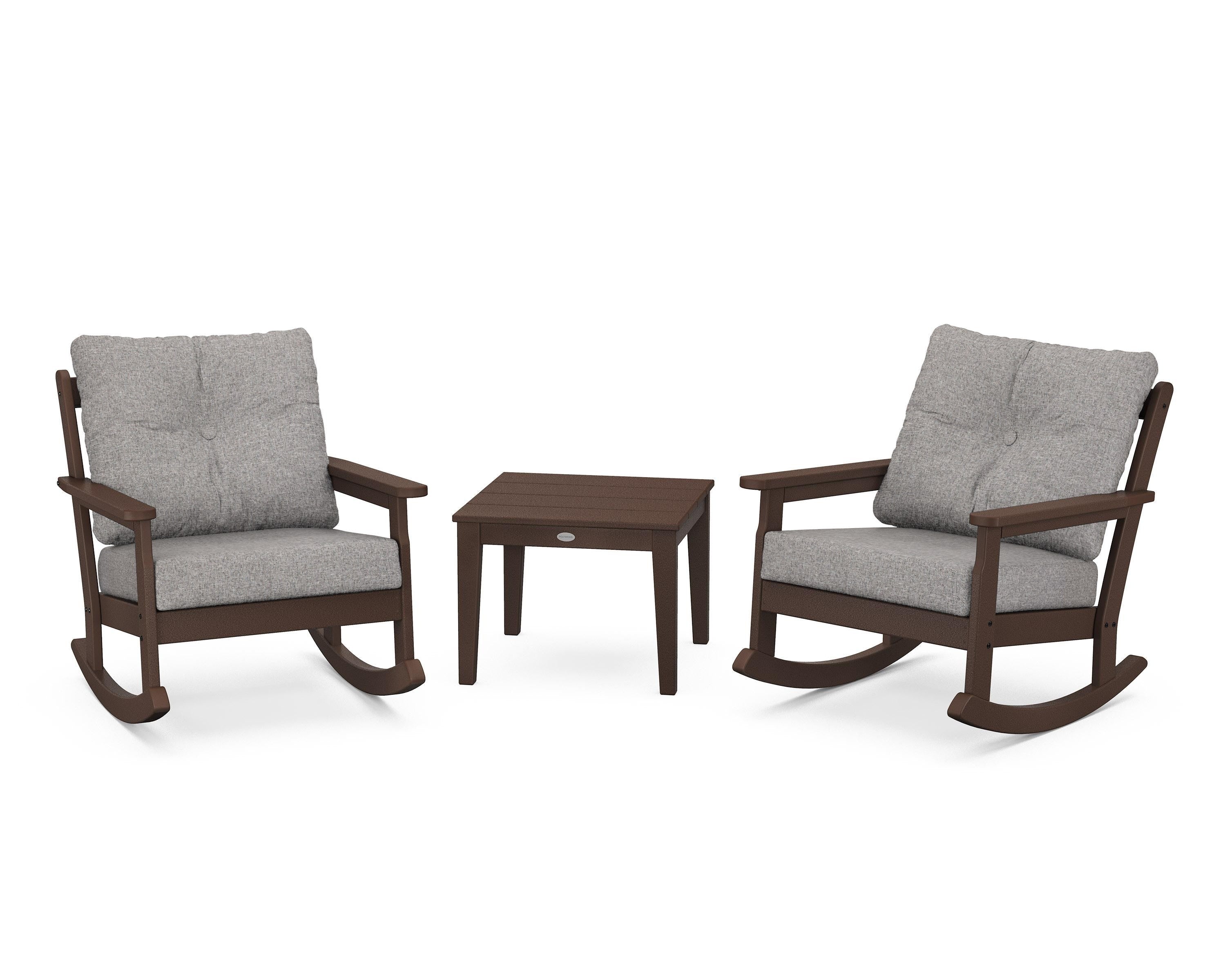 POLYWOOD® Vineyard 3-Piece Deep Seating Rocker Set in Mahogany / Grey Mist