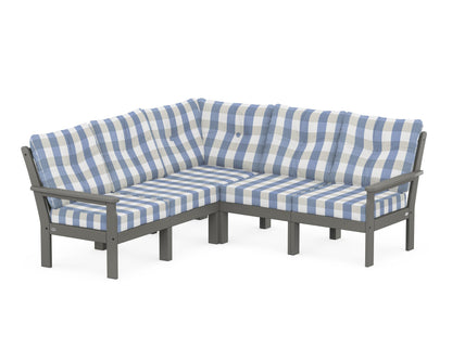 POLYWOOD® Vineyard 5-Piece Sectional in Slate Grey / Buffalo Plaid Sky Blue
