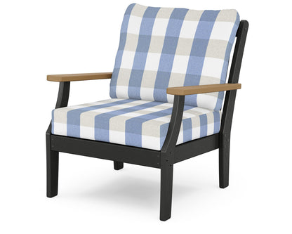 POLYWOOD® Braxton Deep Seating Chair in Black / Natural / Buffalo Plaid Sky Blue