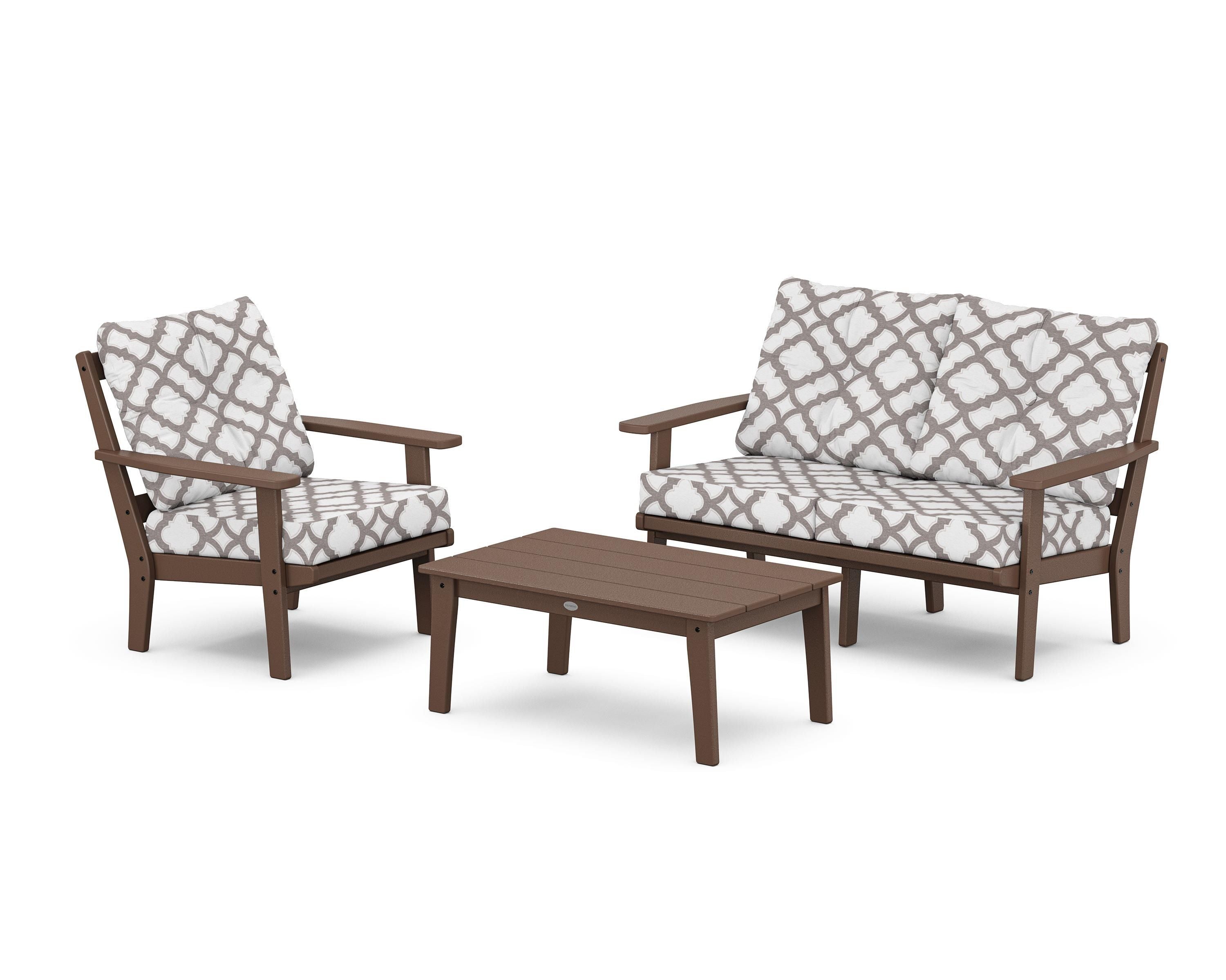 POLYWOOD® Prairie 3-Piece Deep Seating Set with Loveseat in Mahogany / Trellis Grey Mist
