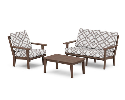 POLYWOOD® Prairie 3-Piece Deep Seating Set with Loveseat in Mahogany / Trellis Grey Mist