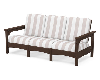 POLYWOOD® Club Sofa in Mahogany / Cabana Stripe Dune Burlap