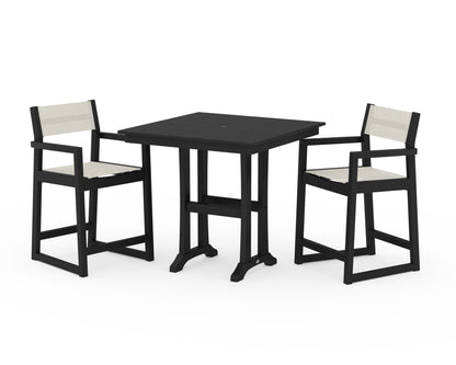 POLYWOOD® EDGE Sling Arm Chair 3-Piece Farmhouse Counter Set with Trestle Legs in Black / Parchment Sling
