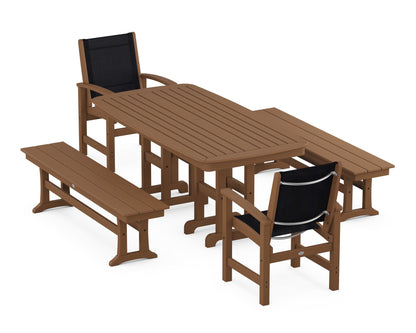 POLYWOOD® Coastal 5-Piece Dining Set in Teak / Black Sling