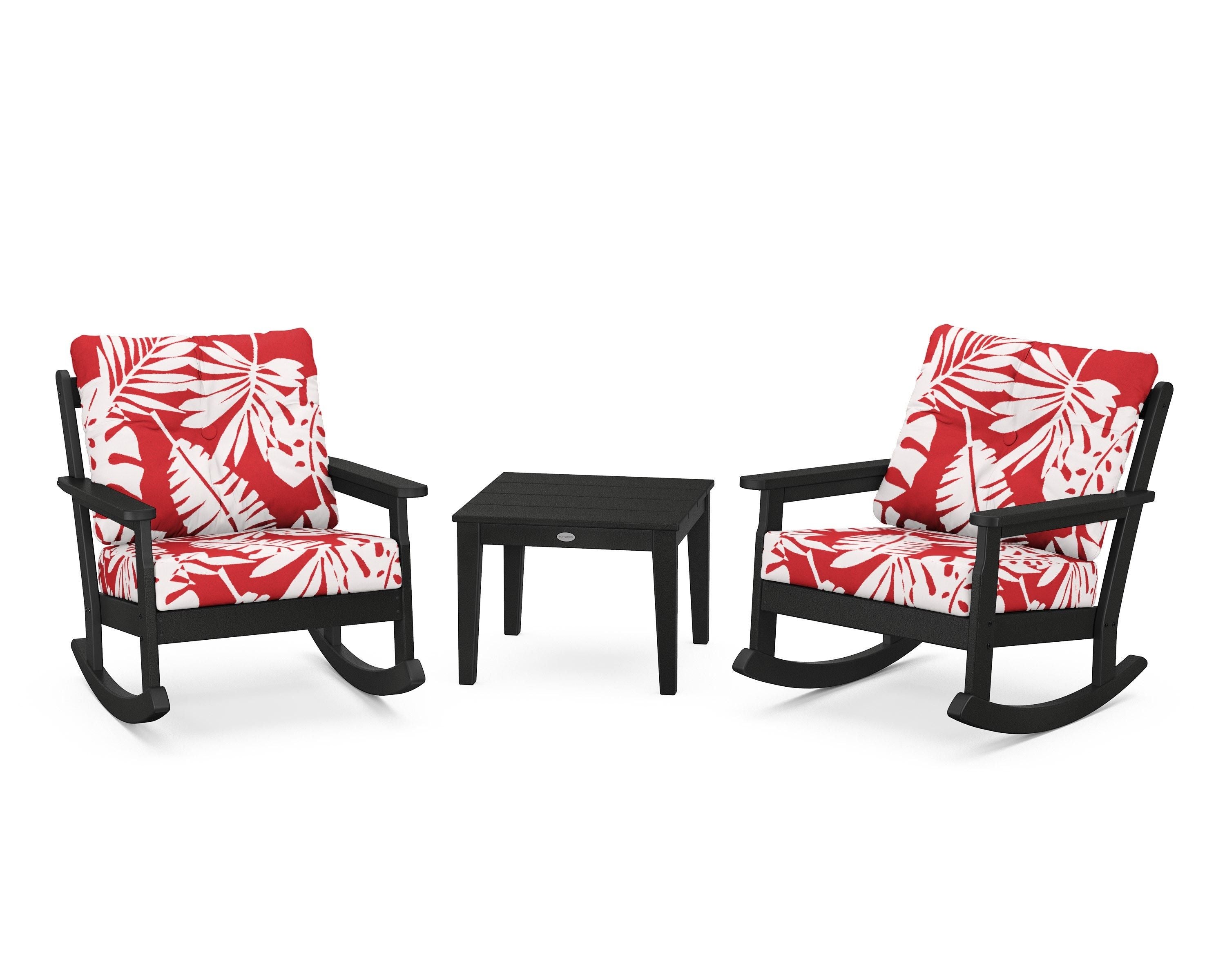 POLYWOOD® Vineyard 3-Piece Deep Seating Rocker Set in Black / Leaf Crimson