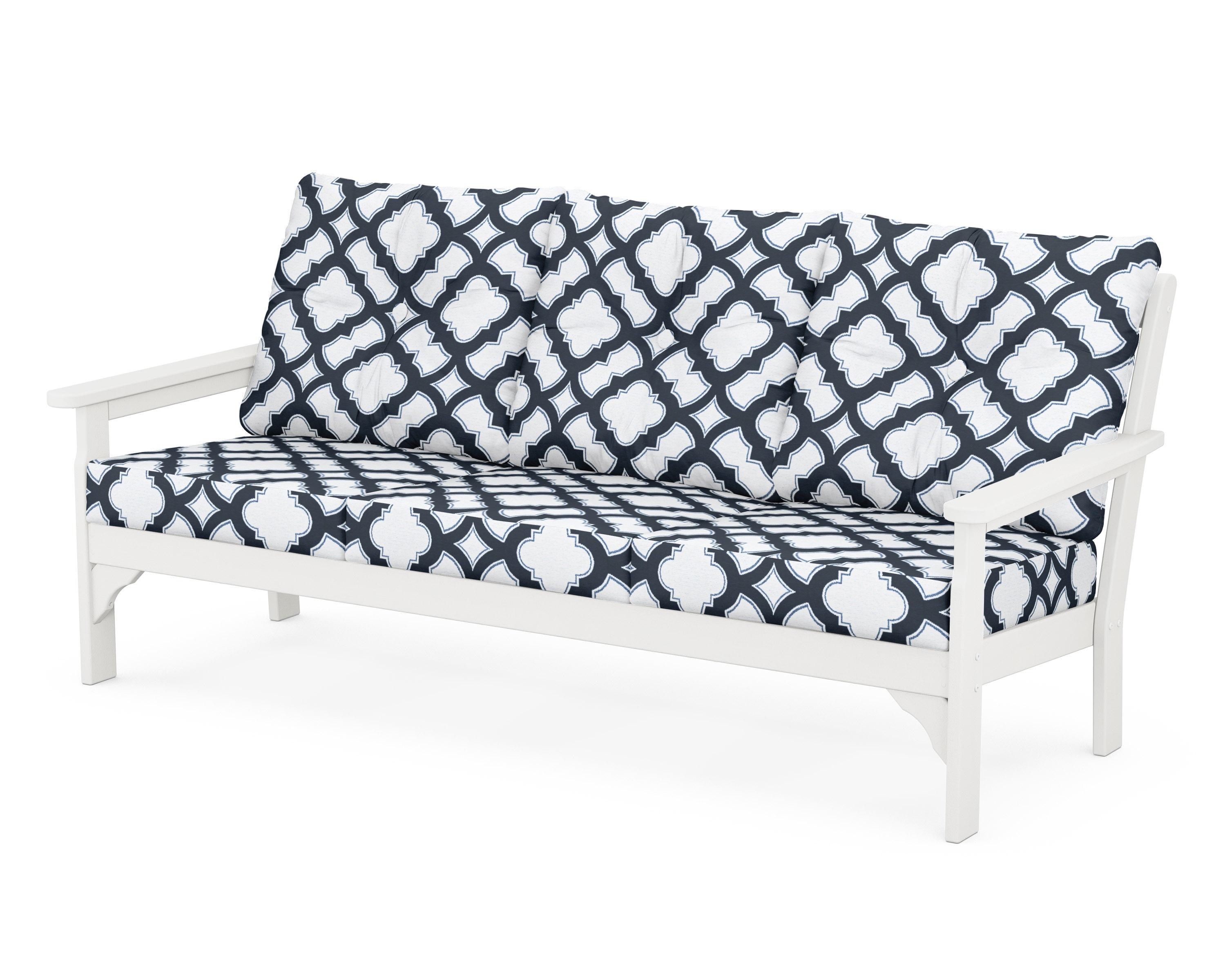 POLYWOOD® Vineyard Deep Seating Sofa in White / Trellis Marine Indigo